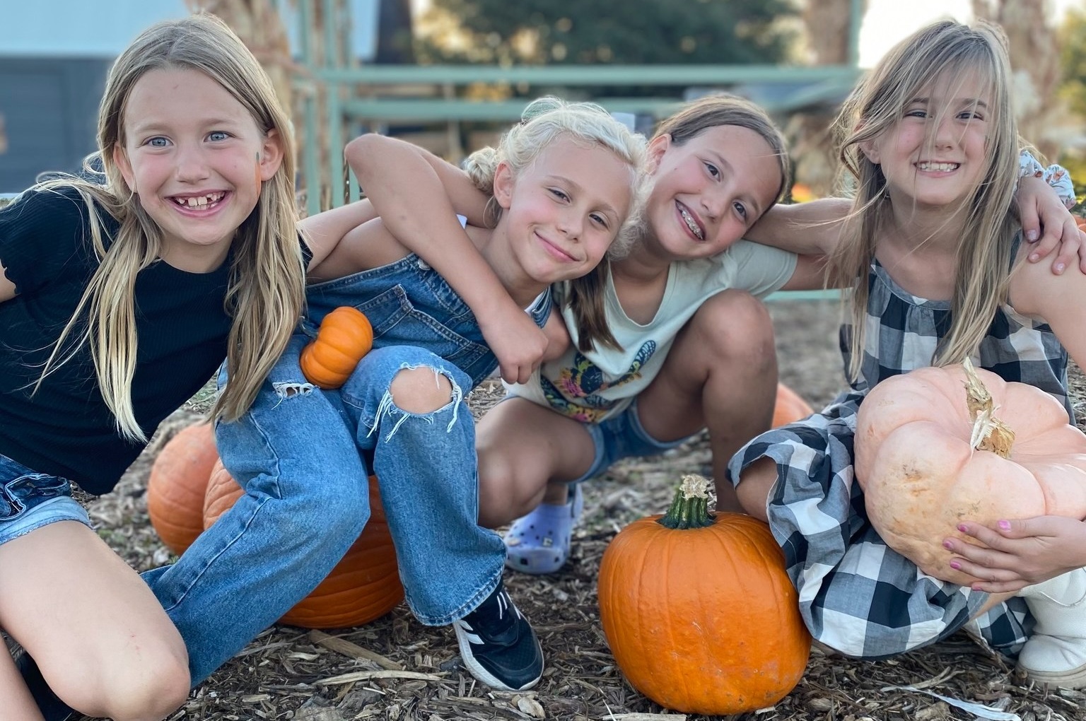 Kids enjoying fall activities at Heritage Urban Farm Pumpkin Patch in Weatherford, Texas