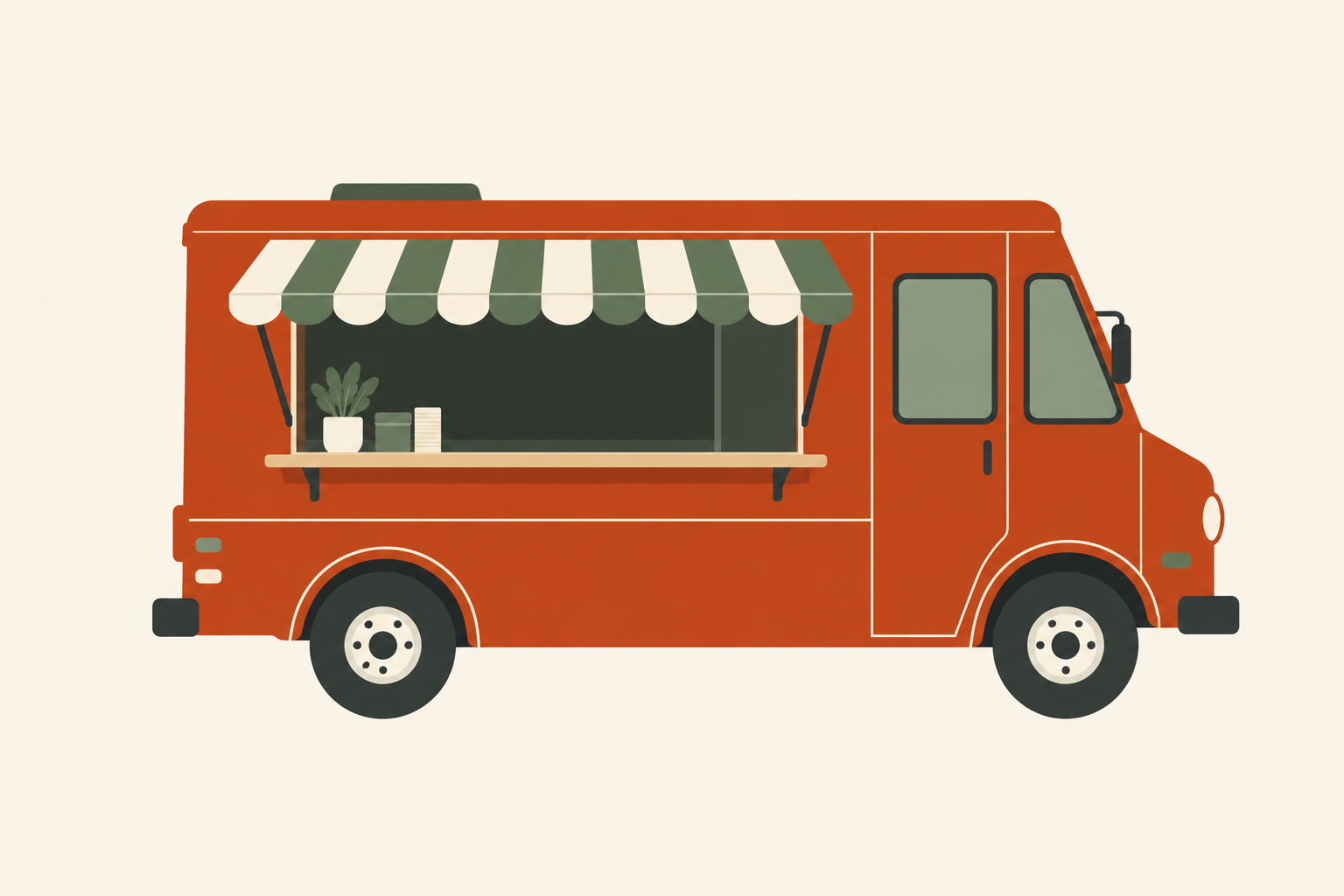 Illustration of an orange food truck for vendor opportunities at Heritage Urban Farm in Weatherford, Texas